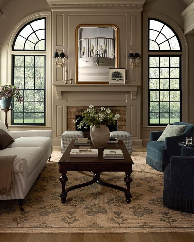 Loloi Chris Loves Julia Rue Collection RUE-04 Moss/Blue 3'-6" x 5'-6" Accent Rug Jute Neutral Floral Living Room Bedroom Rug