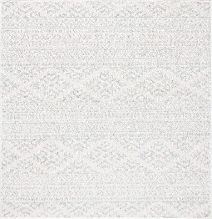 SAFAVIEH Tulum Collection Area Rug - 8' Square, Ivory & Light Grey, Moroccan Boho Tribal Design, Non-Shedding & Easy to Clean, Ideal for Living Room, Bedroom, Dining Space (TUL272G)