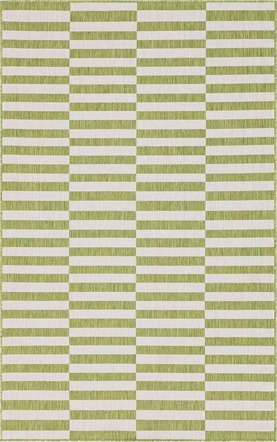 Unique Loom Outdoor Striped Collection Area Rug - Striped (5' 1" x 8' Rectangle, Green/Ivory)