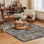 Washable Area Rug 6' x 9' Vintage Traditional Persian Mat - Foldable Distressed Non-Slip Machine Washable Carpet for Living Room Bedroom Kitchen Home Decor - Ebony and Taupe