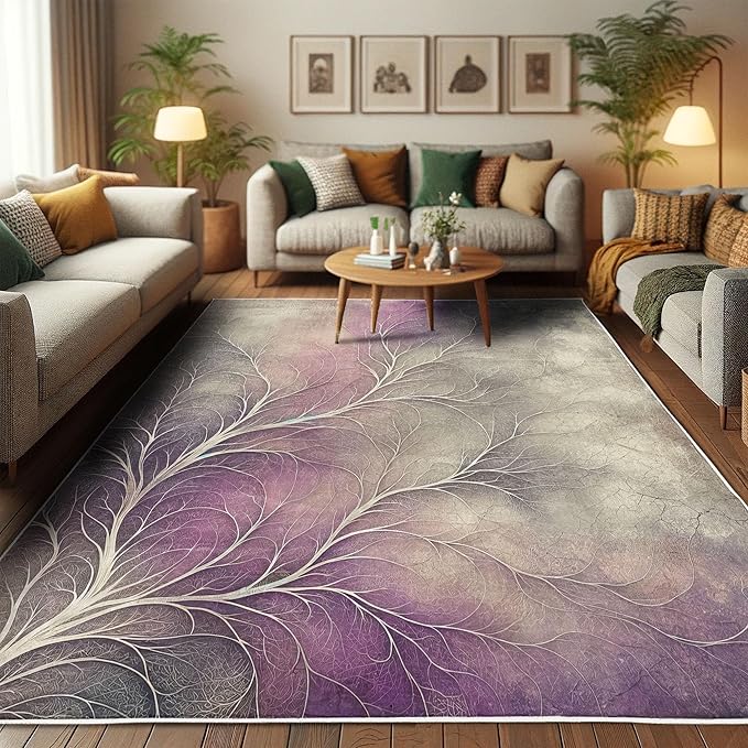 Ambesonne Branches Decorative Rug, Modern Abstract Concept Dreamy Clouds Back Leafless Tree Silhouette, Quality Carpet for Bedroom Dorm and Living Room, 5' 1" X 7' 5", Pale Purple Grey Mauve