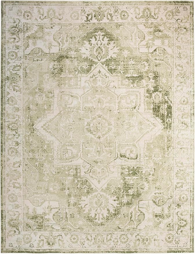 Nourison Home Astra Machine Washable Ivory Green 6'7" x 9' Area Rug - Easy Clean, Non Shedding, Bed Room, Living Room, Dining Room, Kitchen (7' x 9')