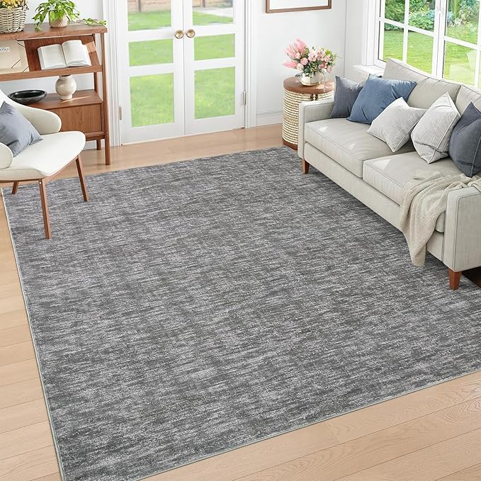 RUGSREAL Solid Area Rug 4x6 Small Bedroom Rug Machine Washable Area Rug Soft Low-Pile Modern Contemporary Throw Rug Non-Slip Throw Indoor Carpet for Living Room Dining Room Kids Room, 4' x 6' Grey