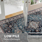 Easy-Going Area Rug 4x6 Medallion Distressed Washable Rugs for Living Room Non-Slip Bedroom Rug Low Pile Lightweight Vintage Retro Throw Rug for Dining Room Kitchen Home Office Carpet, Teal Brick