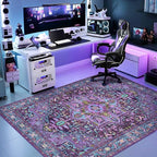 Kokia 6x9 Washable Area Rugs Violet Purple with Vintage Orient Design Soft Rug for Living Room or Home Office Non-Slip Low Pile Stain Resistance Features Distressed Medallion Pattern