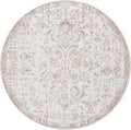 jinchan Kalen Round Rug 8ft Area Rug Washable Vintage Indoor Retro Accent Floor Cover Distressed Floral 8' Round Circle Boho Non Slip Thin Carpet for Living Room Dining Room Bedroom Kitchen Red