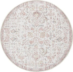 jinchan Kalen Round Rug 6ft Area Rug Washable Vintage Indoor Retro Accent Floor Cover Distressed Floral 6' Round Circle Boho Non Slip Thin Carpet for Living Room Dining Room Bedroom Kitchen Red