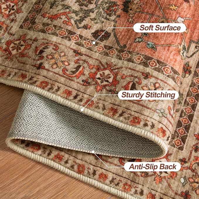 Tangsoo 2x5 Washable Runner Rug for Hallways, Non Slip Vintage Runner Rug, Soft Low Pile Long Rug Runner, Print Distressed Carpet Runners for Kitchen Bedroom Entryway Bathroom Living Room