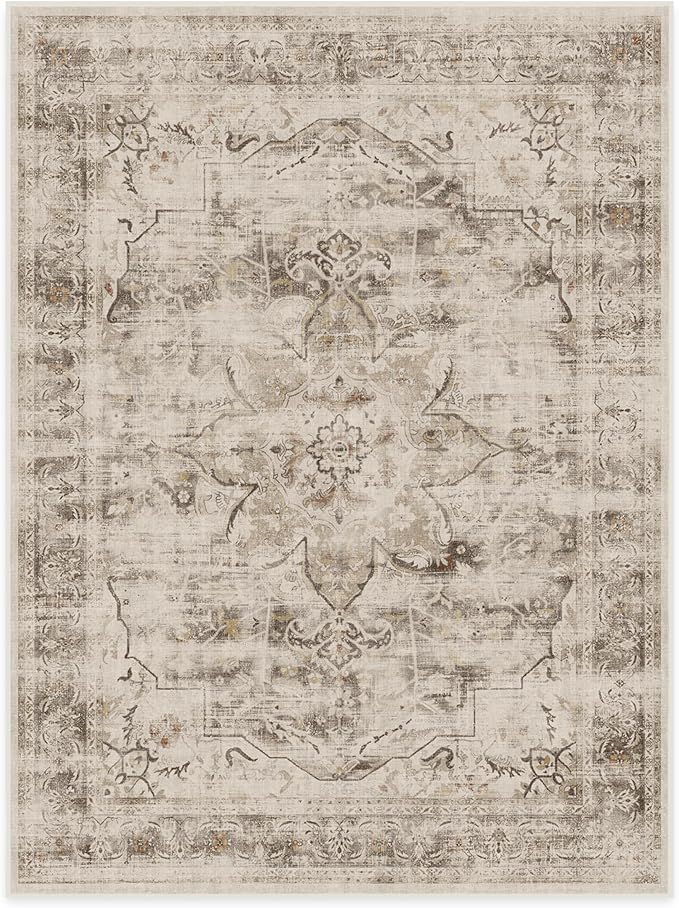 RUGGABLE Washable Vintage Area Rug – Sarrah Hazel 9x12, Stain-Resistant, Non-Slip – Large Machine Washable Rugs for Living Room, Bedroom, Hallway, Entryway & Office–with Cushioned Pad