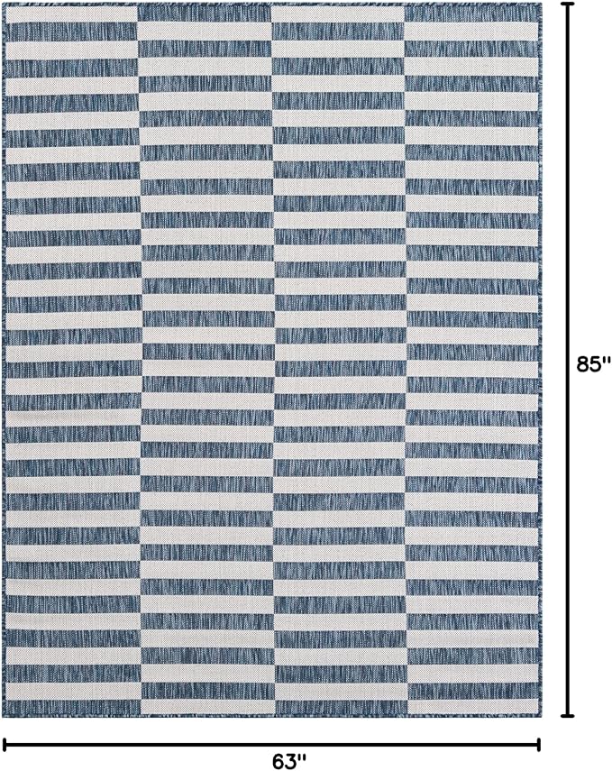 Unique Loom Outdoor Striped Collection Area Rug - Striped (5' 3" x 7' 1" Rectangle Blue/Ivory)