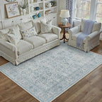 Blue Area Rug 4x6 Washable Office Entryway Carpet Soft Vintage Indoor Kitchen Living Room Door Mat Traditional Retro Distressed Thicker Throw Small Rug Bedroom Dining Room Bathroom