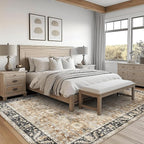 ReaLife Rugs Machine Washable Area Rug Runner - Living Room Bedroom Bathroom Kitchen Entryway Office - Padded Low Pile Stain Resistant Premium - Boho Farmhouse Vintage - BEV - Beige Tan Brown 3' x 5'