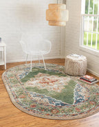 Unique Loom Isabella Collection Area Rug - Rossellini (4' x 6' Oval, Green/ Blue)