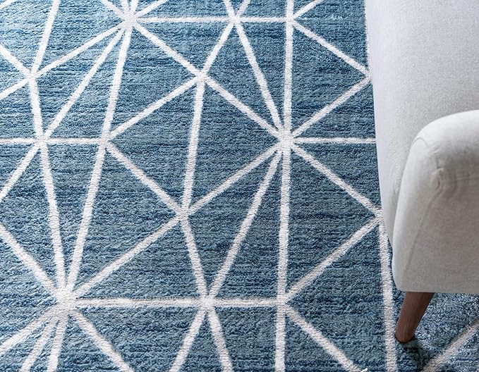 Rugs.com Lattice Trellis Collection Rug – 5' x 8' Blue Low-Pile Rug Perfect for Living Rooms, Large Dining Rooms, Open Floorplans