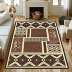 UNREASTO Western Area Rugs 4x5ft Vintage Country Southwestern Native Botanical Farmhouse Rug Floor Mats, Rustic Pine Cone Non-Slip Washable Throw Rugs for Hallway Living Room Bedroom Hardwood Floors