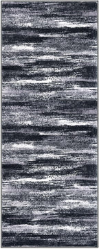 Modern Abstract Runner Rug 2x5, Black Grey Washable Kitchen Runner Entryway Rug Mat Non-Slip Soft Hallway Rug Runner Thin Print Faux Wool Carpet for Bedroom Laundry Room Indoor