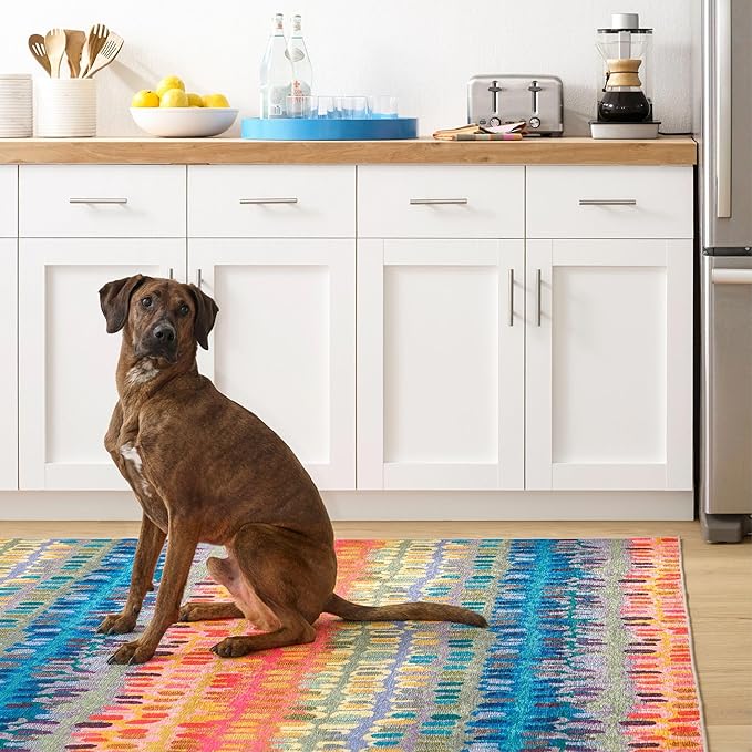 Dash and Albert Paint Chip Machine Washable Area Rug - 5' x 8' Multicolor - Geometric Accent Rug - Anti-Slip Backing, Lightweight, Machine Washable, High Traffic Areas Kitchen, Mudroom, Laundry Room