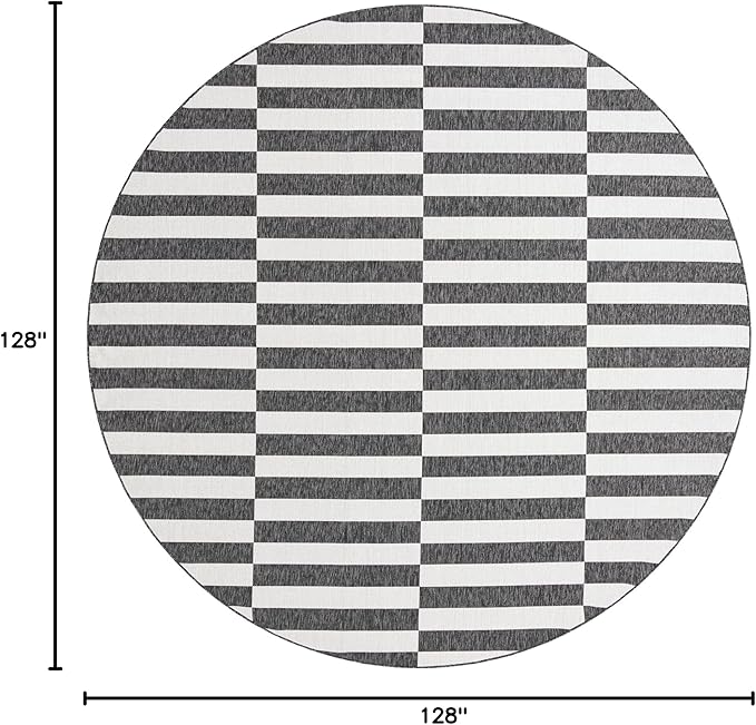 Unique Loom Outdoor Striped Collection Area Rug - Striped (10' 8" Round, Charcoal/Ivory)