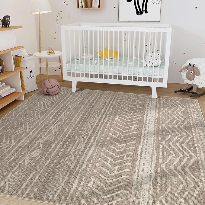 Nakagishi 12x15 Area Rug Living Room: Washable Boho Large Neutral Modern Soft Farmhouse Rugs Stain Resistant Indoor Floor Non-Slip Carpet for Bedroom Kids Playroom Office Dining Room- Dark Brown