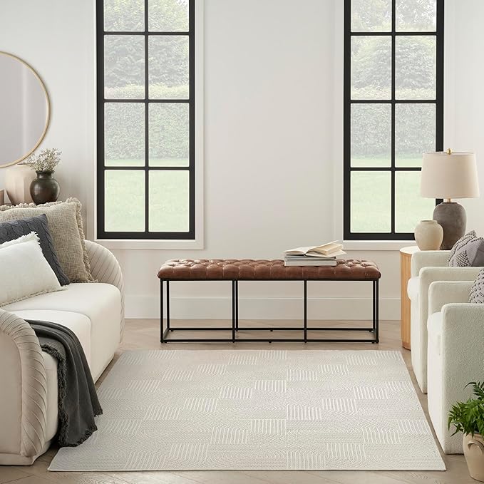 Nourison Home Textured Home Ivory 7'10" x 9'10" Area Rug - Easy Clean, Non Shedding, Bed Room, Living Room, Dining Room, Kitchen (8' x 10')