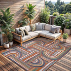 CAMILSON Indoor Outdoor Rug, Orange 6x9 Geometric Arch Striped Area Rugs for Patio and Home Areas, Easy-Cleaning Non-Shedding Living Room, Garden and Deck Washable Outside Carpet (6 x 9)
