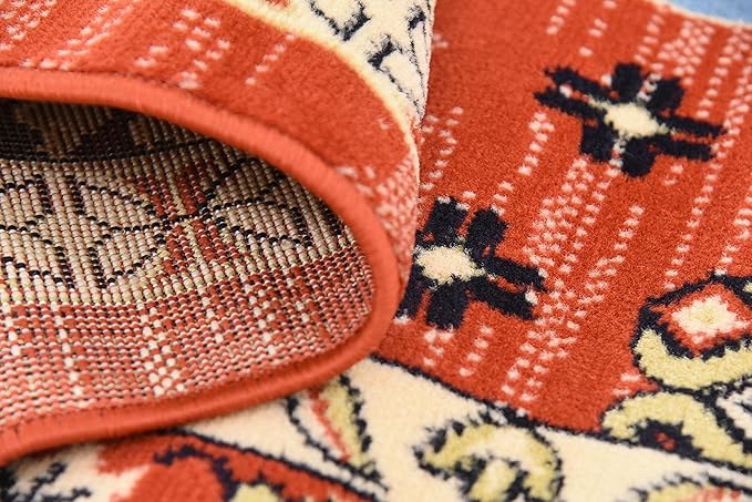 Unique Loom Taftan Collection Border Geometric Tribal Inspired Design Area Rug (6' 0 x 9' 0 Rectangular, Terracotta/ Ivory)