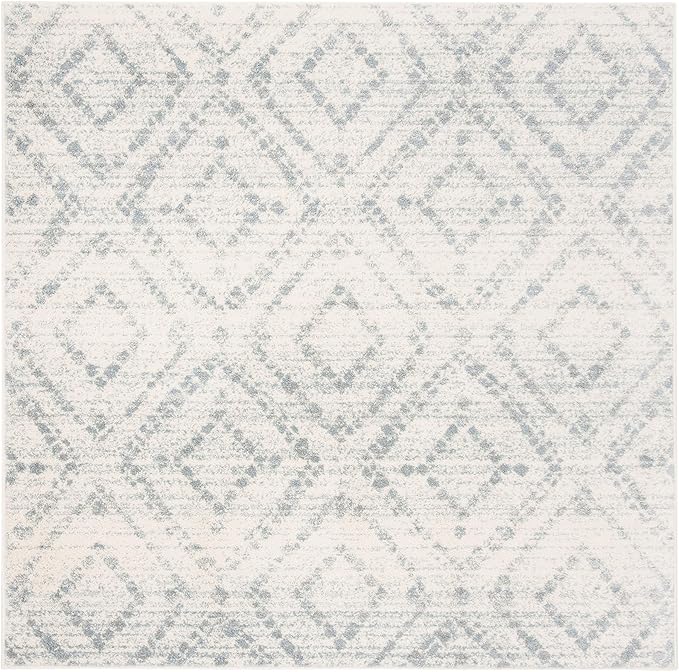 SAFAVIEH Adirondack Collection Area Rug - 6' Square, Ivory & Light Blue, Modern Diamond Distressed Design, Non-Shedding & Easy Care, Ideal for High Traffic Areas in Living Room, Bedroom (ADR131T)