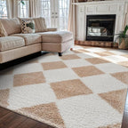 Rugshop Diamond Wave Shag Area Rug Beige 5' x 7' Great for Bedrooms, Living Rooms, or Under Coffee Tables