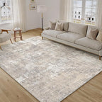 Machine Washable Area Rug 9x12 Beige Gray Large Living Room Indoor Accent Rug Neutral Modern Abstract Low Pile Carpet Non Slip Distressed Throw Rug Bedroom Office Dining Room