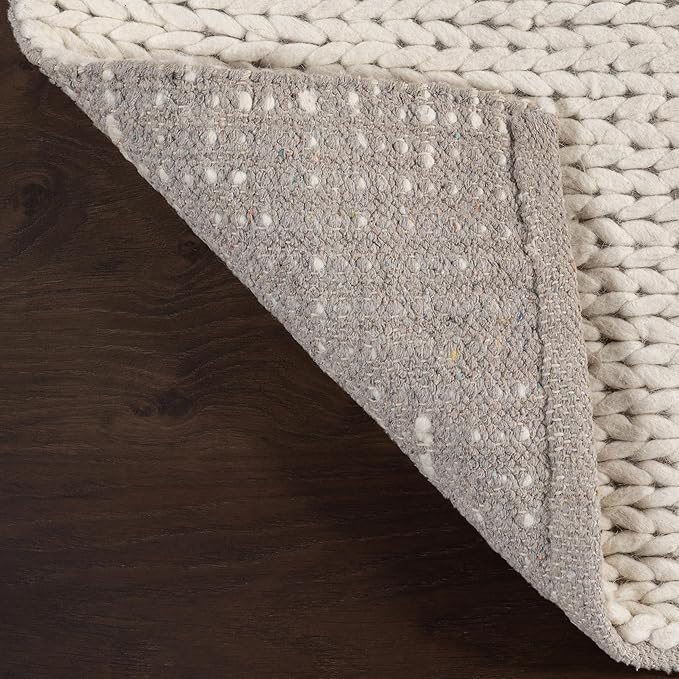 Nuloom Penelope Off-White/Ivory, 8' Round, Hand-Braided, Wool & Cotton, Soft and Textured, High Traffic, Stain Resistant, Easy Clean, Durable Area Rug for Bedroom, Living Room, Dining, Entryway