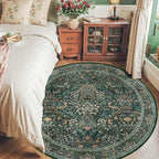 6ft Round Area Rugs for Living Room, Washable Floral Circle Rug Non Slip Low Pile, Vintage Boho Botanical Birds Throw Carpet for Farmhouse, Bedroom, Dining Room, Retro Green/Blue