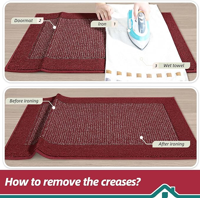 BEQHAUSE Indoor Door Mat 20" x 32", Dirt Trapper Door Mats Non-Slip Entryway Rugs Washable, Resist Dirt Absorbent Welcome Mat, Low Profile Floor Mats for Front Back Door and Entryway, Red