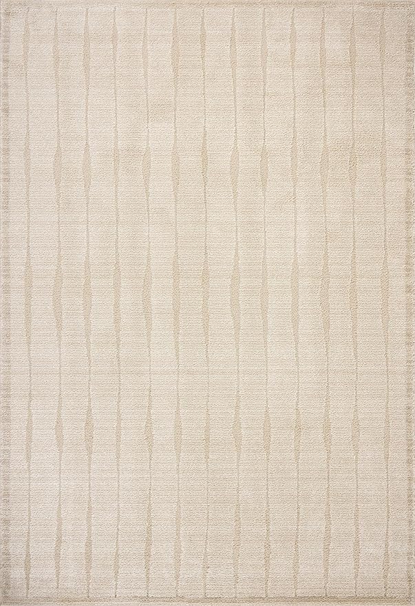 Loloi Chris Loves Julia Calvin Collection CLV-02 Ivory/Oatmeal 5'-3" x 5'-3" Round Area Rug Checkered Neutral Soft Living Room Bedroom Carpet