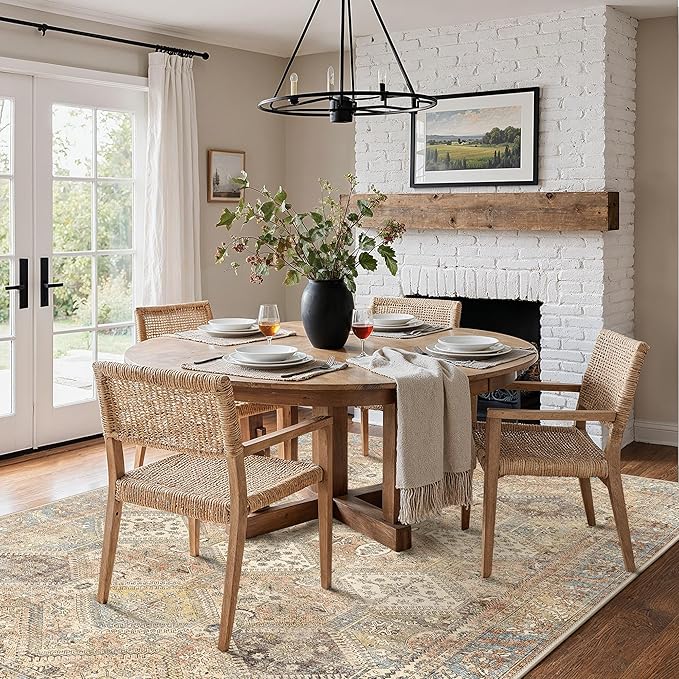 Bavni Clearance 5x7 Area Rugs for Living Room, Machine Washable Rug Non Slip, Vintage Chenille Distressed Print Carpet, Large Low Pile Ultra-Thin Lightweight Rugs for Bedroom, Dining Room, Wood Brown