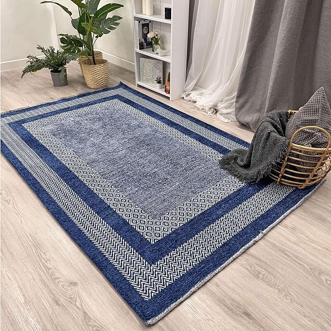 Alfa Rich 3x5 Navy Blue Washable Area Rugs for Living Room Bedroom Kitchen Dining Cotton Runner