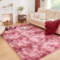 Andency Soft Area Rugs for Living Room Bedroom, 4x6 Fluffy Shaggy Bedside Rug, Non-Slip Large Shag Fuzzy Plush Carpets for Bedroom Kids Dorm Nursery Home Decor Aesthetic, Tie-Dyed Dark Red