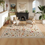 Vintage Medallion Floral 3x5 Washable Rug, Soft Low Pile Area Rug, Non-Slip Carpet for Bedside, Bedroom, Bathroom, Entryway, Kitchen, Office, Kids/Girls Room | Beige