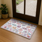 Fame Living Pink Oushak Rug, Modern Small Rugs, Vintage, Turkish, Eclectic, Floral, Pastel, Washable, Door mat, Doormat for Indoor Entrance, Entryway, Kitchen, Bathroom, Bedroom, Laundry, 2'x3'