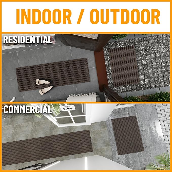 Ottomanson 2'7" x 15' Hallway Runner with Scraper Pile - Extra Durable Non-Slip Rug Mat for Indoor & Outdoor Use - Ideal for Kitchen, Entryway & Garage - High-Traffic Carpet, Brown