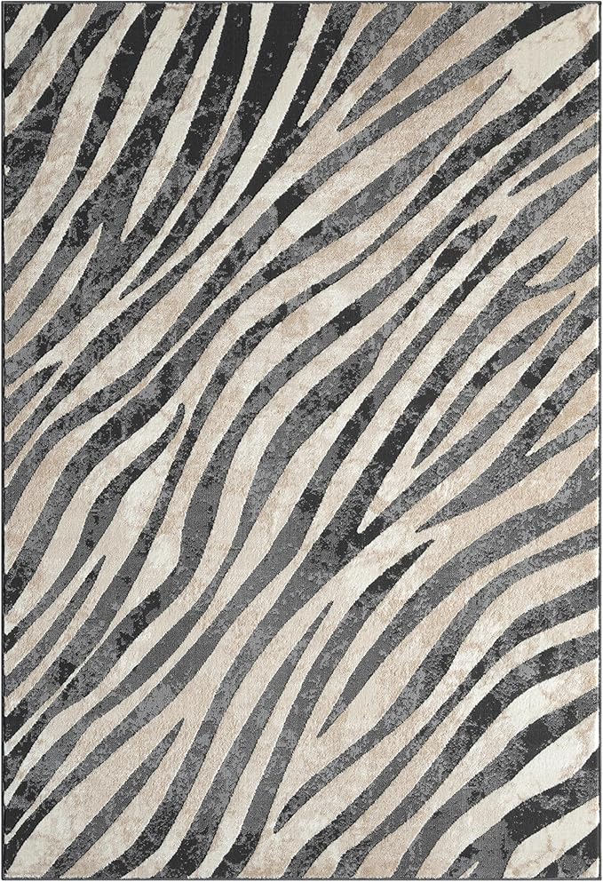 Abani Terra Area Rug for Living Room, Bedroom - Zebra Pattern - Black Cream - 8' x 10' - Durable & Easy to Clean