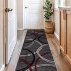 Rugshop Modern Wavy Circles Design Non-Shedding Runner Rug, Carpet for Hallway or Kitchen, Red, 2'7" x 8'