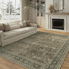 Vintage Area Rug 9x12 Light Brown Washable Living Room Large Bedroom Indoor Carpet Tribal Distressed Retro Accent Throw Rug for Office Dining Room