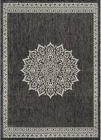 CAMILSON Outdoor Rug 6x9 Medallion Darkgray Modern Area Rugs for Indoor and Outdoor Patios Kitchen and Hallway Mats Washable Porch Deck Outside Carpet (Medallion Darkgray 6 x 9)