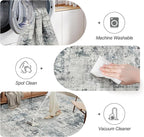 Abstract Rug 8x10 Large Living Room Rugs Neutral Modern Washable Area Rugs for Bedroom Dining Room Non-Slip Stain Resistant Foldable Thin Rug Gray Blue