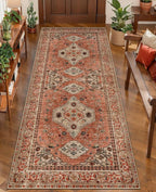Boho Runner Rug, 2x6 Washable Runner Rugs for Hallways, Non Slip Vintage, Soft Low Pile Long Rug,Distressed Terracotta Oriental Carpet Runners for Kitchen Bedroom Entryway Living Room