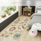 Maples Rugs Reggie Floral Runner Rug - Made in USA - Washable, Non Slip Indoor Carpet for Kitchen, Hallway, and Laundry Room, 2'6" x 8', Beige