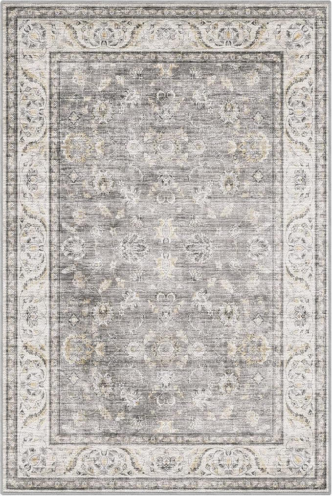 LUMI 8x12 Washable Area Rug for Living Room, Ultra Soft Traditional Vintage Rugs Non Slip with Rubber Backing, Low Profile, High Traffic, Stain Resistant Carpets, Ideal for Bedroom, Dining Room