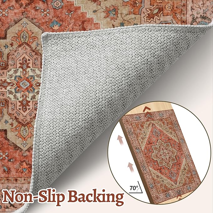 Tangsoo 4x6 Area Rug for Living Room, Washable Vintage Indoor, Distressed Carpet for Bedroom Non Slip for Dining Room, Soft Low Pile Rugs Foldable Floor Rug for Dorm Bedside Bathroom