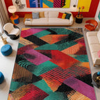 Patchwork Rug - 5x7 Rug, Colorful Geometric Art Area Rugs, Abstract Retro Aesthetic Washable Soft Floor Carpets Home Decor #C033