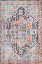 Bloom Rugs Washable Non-Slip 6' x 9' Rug - Terracotta/Blue Traditional Medallion Area Rug for Living Room, Bedroom, Dining Room, and Kitchen - Exact Size: 6' x 9'